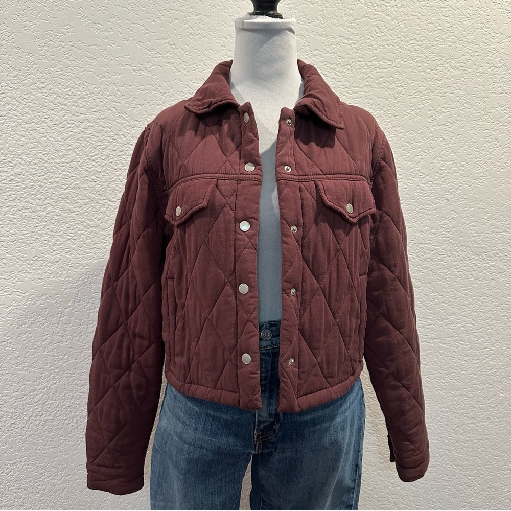 Blank NYC Size M Cropped Quilted Puffer Jacket Coat Maroon Burgundy Cozy Soft